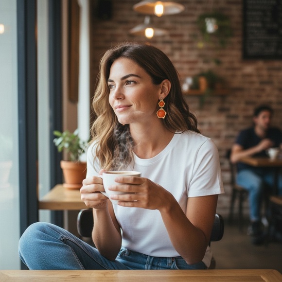 Anna and Anna Elegant Orange and Gold Drop‎ Earrings - Picture 3 of 4
